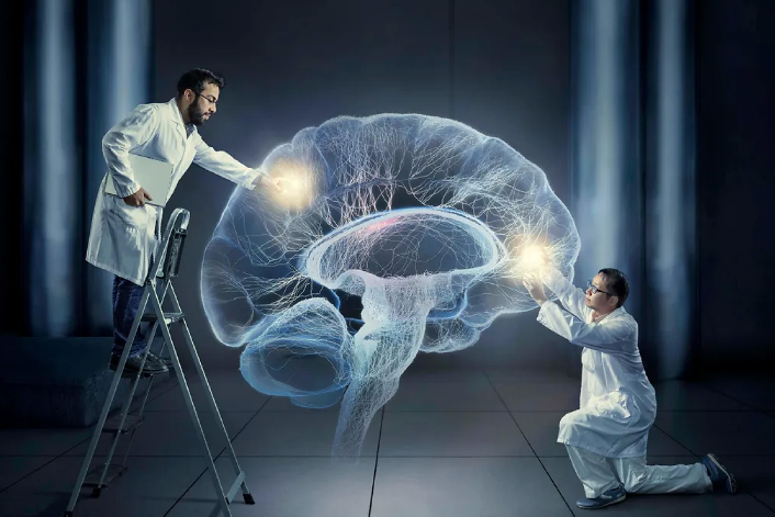研究人员伪造记忆的艺术图(图中人物就是从事记忆操控研究的神经科学家、波士顿大学副教授Steve Ramirez,以及他已故的研究合作者、西北大学教授Xu Liu,该研究是二人在麻省理工学院期间合作开展的)